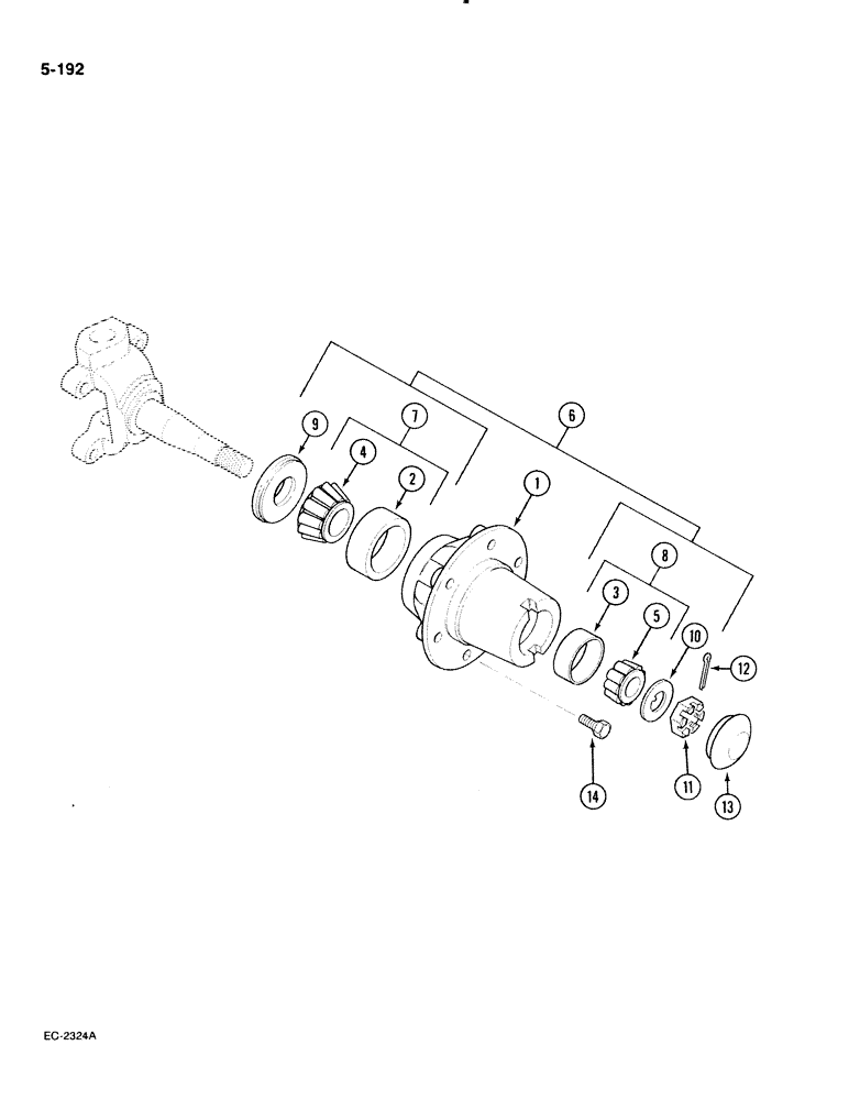 Схема запчастей Case IH 885 - (5-192) - WHEEL HUB AND CAP, SWEPT BACK CAST FRONT AXLE (05) - STEERING