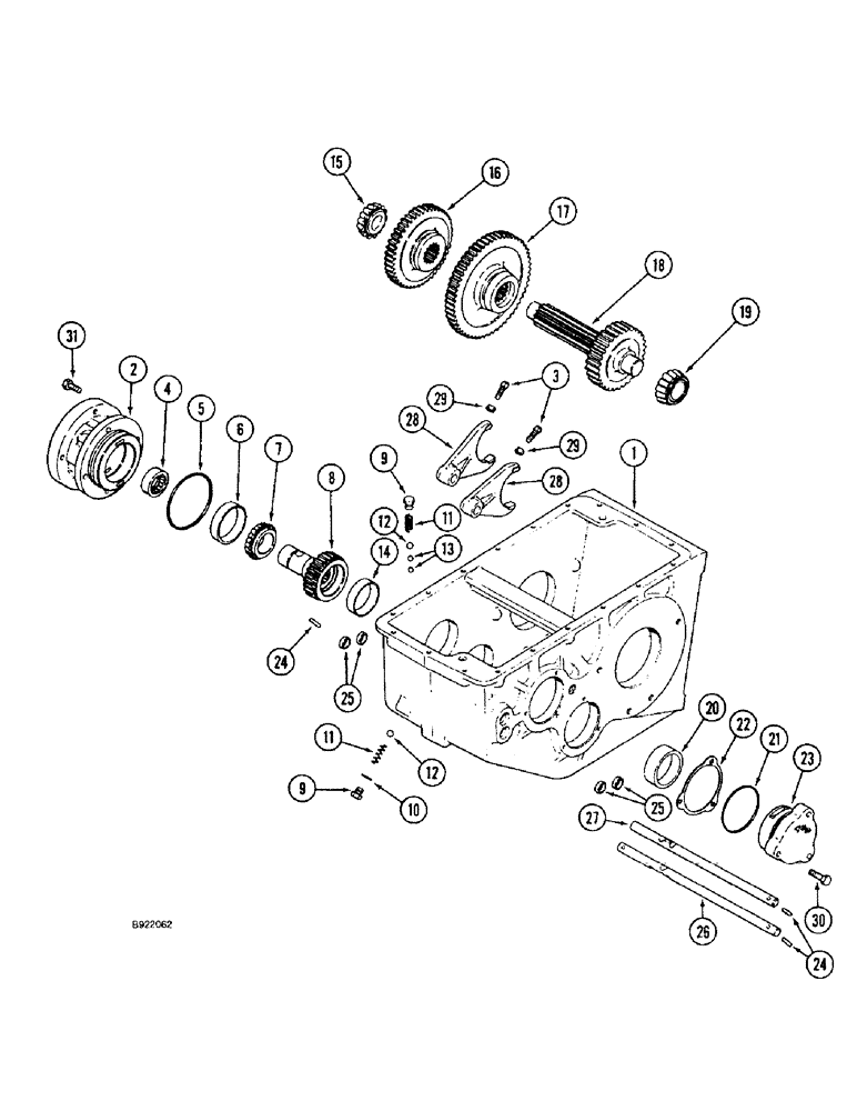 Схема запчастей Case IH 1666 - (6-44) - TRANSMISSION, INPUT SHAFT GEAR AND SHIFTER RAILS (03) - POWER TRAIN