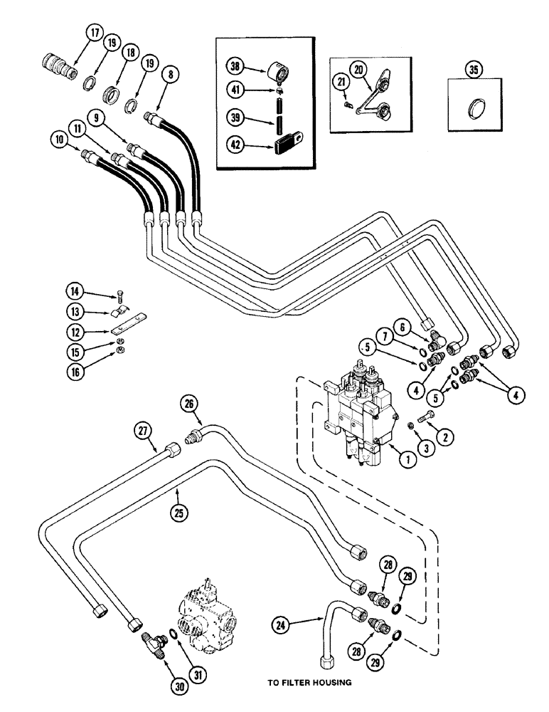 Схема запчастей Case IH 1896 - (8-280) - REMOTE HYDRAULICS, VALVE, HOSES AND COUPLINGS, TWO CIRCUIT SYSTEM WITHOUT LOAD CHECK (08) - HYDRAULICS