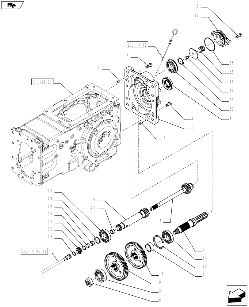 Схема запчастей Case IH FARMALL 75C - (31.112.01[02]) - POWER TAKE-OFF (540-540E RPM) - COVER, SHAFTS AND GEARS (VAR.330804 / 743519; VAR.333814 / 743566) (31) - IMPLEMENT POWER TAKE OFF
