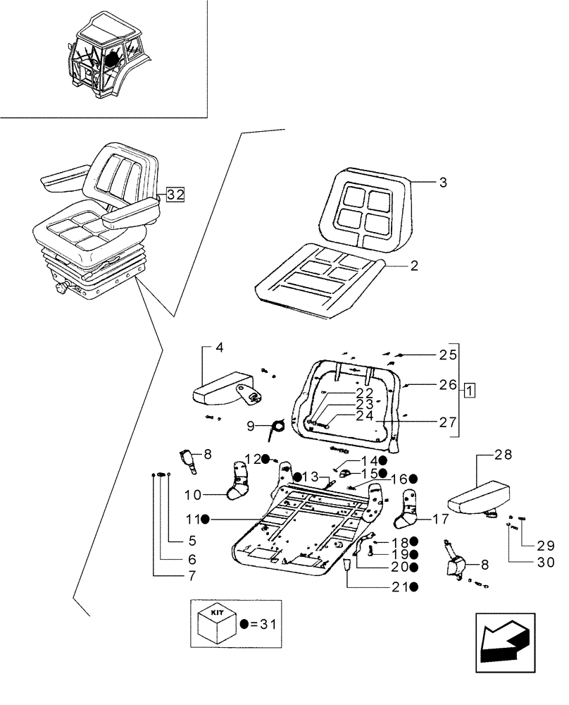 Схема запчастей Case IH JX65 - (1.92.0[38]) - CAB - SEAT AND COMPONENT PARTS (10) - OPERATORS PLATFORM/CAB