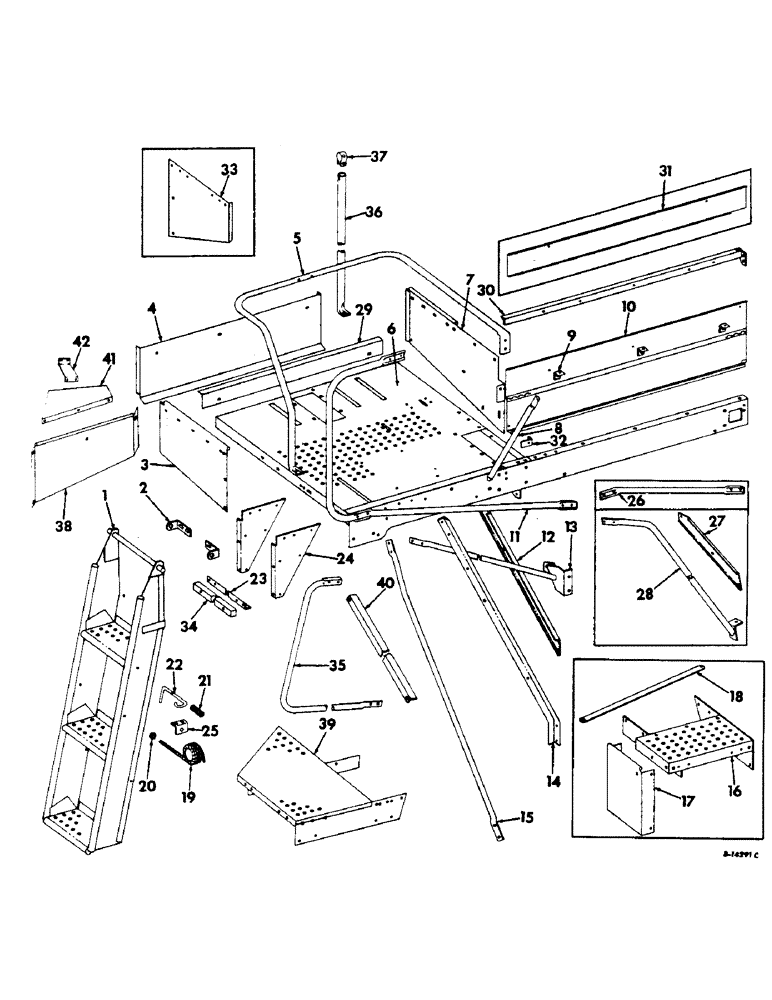 Схема запчастей Case IH 303 - (096) - OPERATORS DECK AND LADDER, SERIAL NO. 7278 AND ABOVE (90) - PLATFORM, CAB, BODYWORK AND DECALS