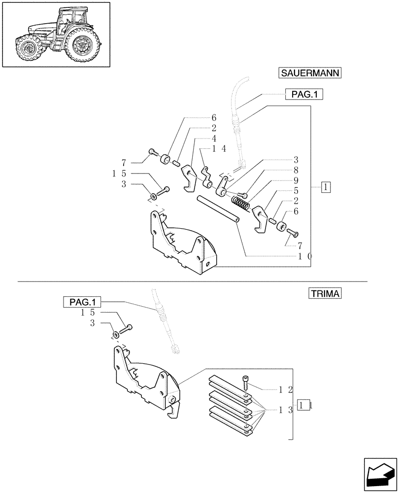 Схема запчастей Case IH JX1100U - (1.89.3/02[02]) - (VAR.929) TOW HOOK AND BAR (PICK-UP) - PARTS (09) - IMPLEMENT LIFT