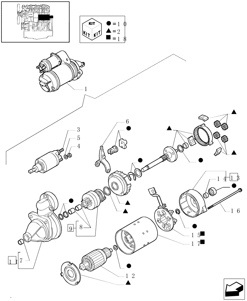 Схема запчастей Case IH JX1075C - (0.36.0/ A) - STARTER MOTOR - COMPONENTS (01) - ENGINE