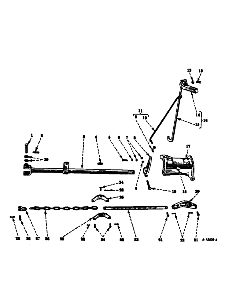 Схема запчастей Case IH L-22 - (G-18) - COUPLING BAR, DRAG BAR, INNER SHOE HINGE, GAG LEVER AND CHAIN 