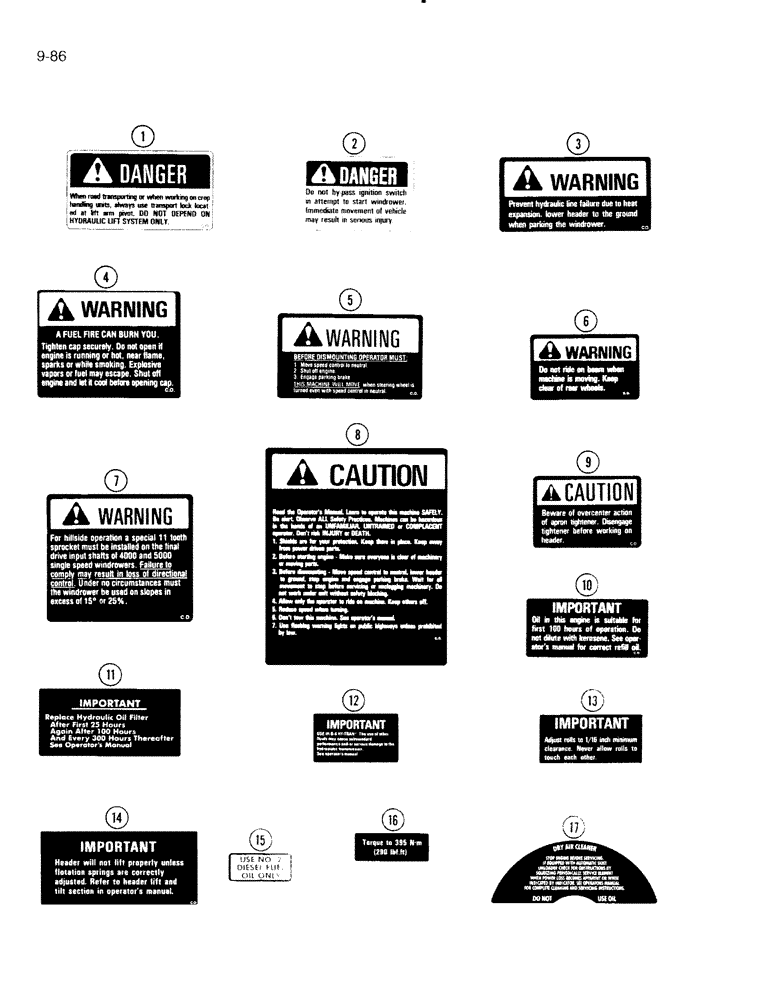 Схема запчастей Case IH 5000 - (9-86) - DECALS, SAFETY AND INSTRUCTION (09) - CHASSIS/ATTACHMENTS