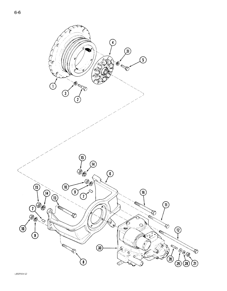 Схема запчастей Case IH 1822 - (6-06) - FAN DRIVE HOISING PULLEY AND HYDROSTATIC PUMP DRIVE PLATE (03) - POWER TRAIN