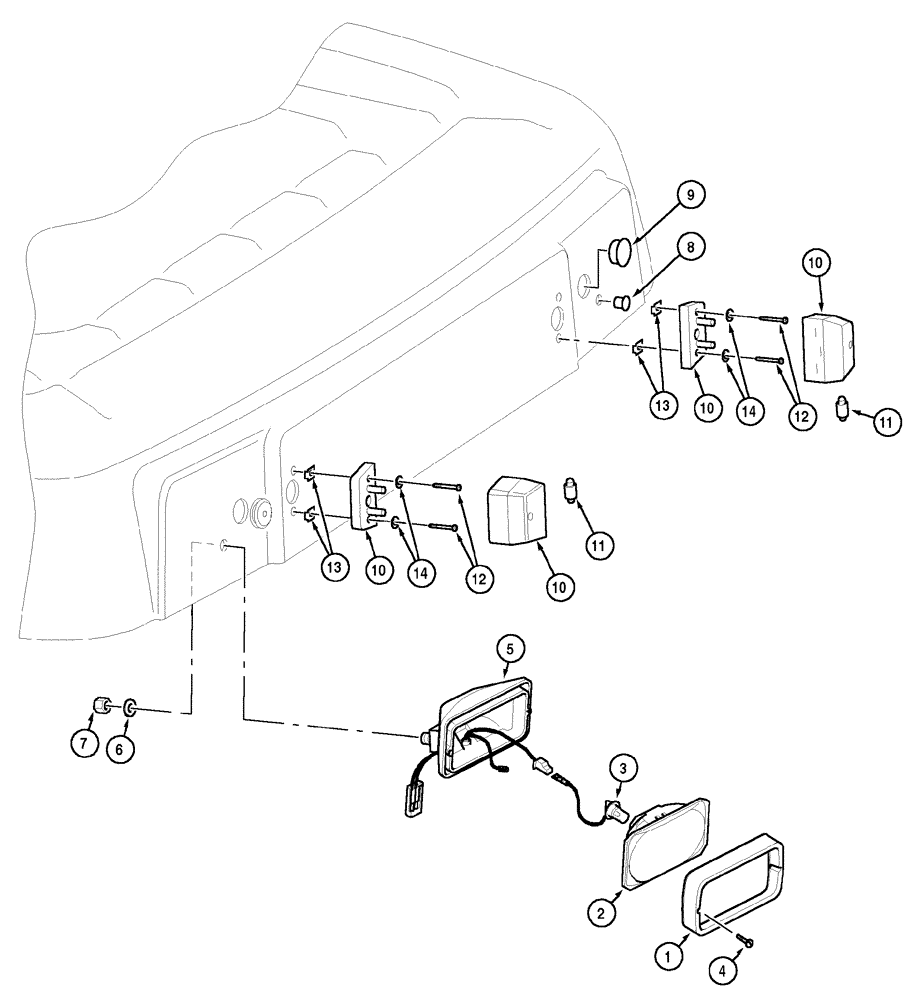Схема запчастей Case IH MX90C - (04-26) - REAR LIGHTS - CAB ROOF, WORKLIGHTS, NUMBER PLATE LIGHT (04) - ELECTRICAL SYSTEMS