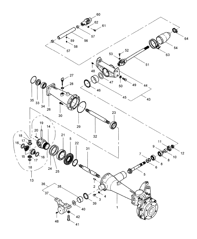 Схема запчастей Case IH DX31 - (04.05) - FRONT DIFFERENTIAL GEARS, W/FWD (04) - FRONT AXLE & STEERING