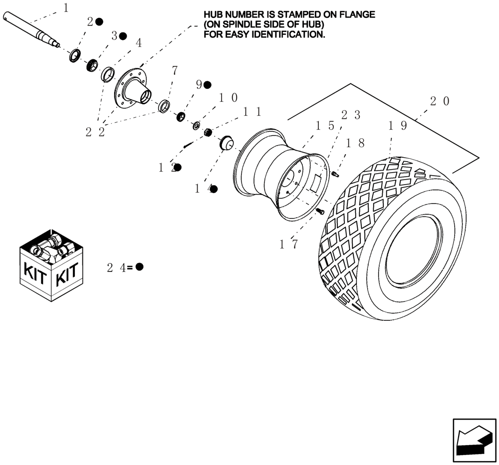 Схема запчастей Case IH 2230 - (44.103.09) - FRONT DUAL CASTER WHEEL ASSEMBLY - 811 HUB AND SPINDLE (44) - WHEELS