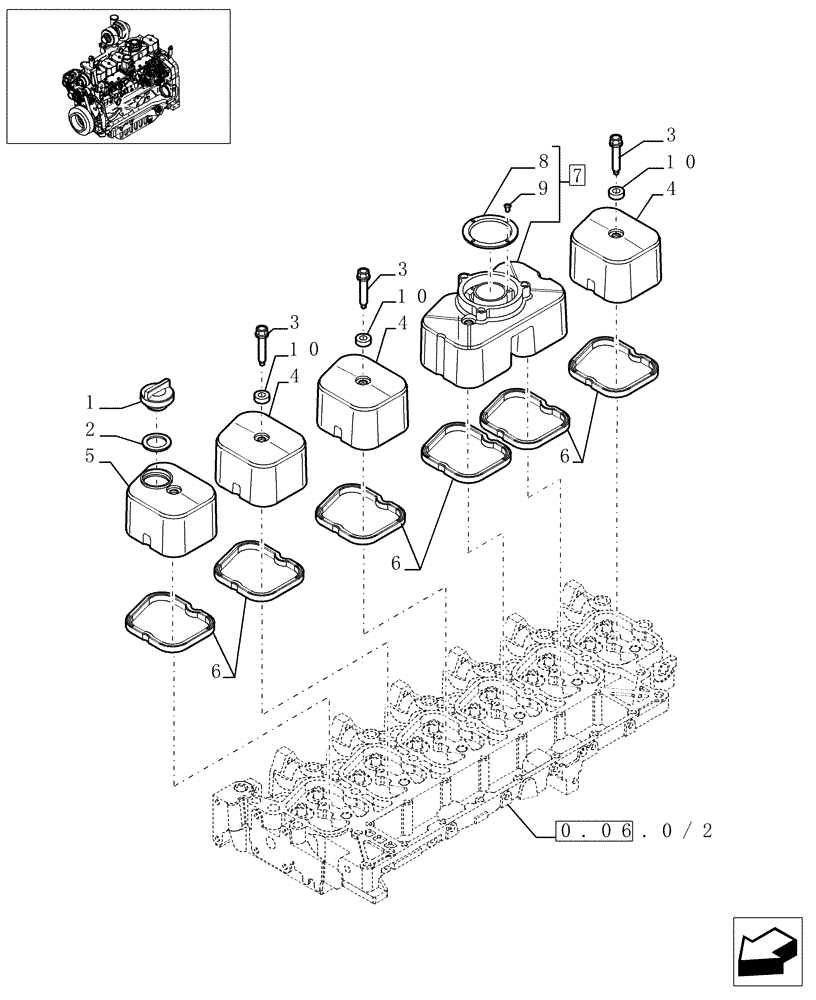 Схема запчастей Case IH MXU115 - (0.06.3/02) - CYLINDER HEAD COVERS (01) - ENGINE