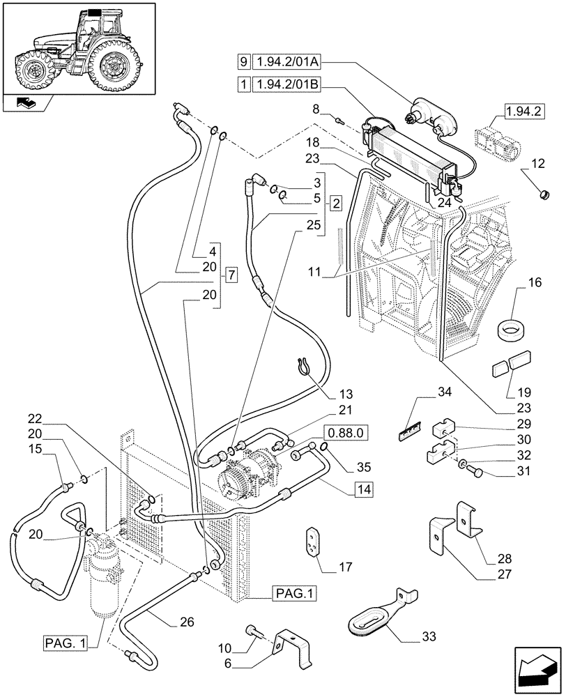 Схема запчастей Case IH FARMALL 95U - (1.94.2/01[02]) - AIR CONDITIONING - PIPES - C6273 (VAR.330641-331641) (10) - OPERATORS PLATFORM/CAB
