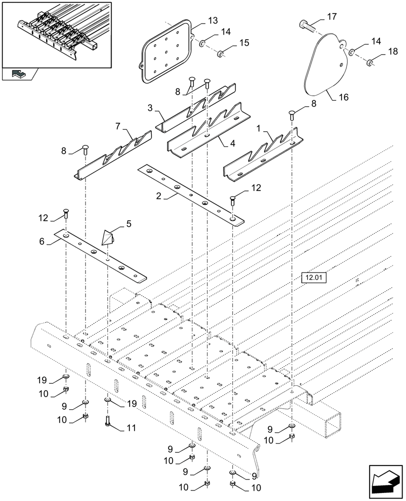Схема запчастей Case IH LB333S - (14.09[01]) - FIXED KNIFE AND HAY-DOGS (14) - BALE CHAMBER