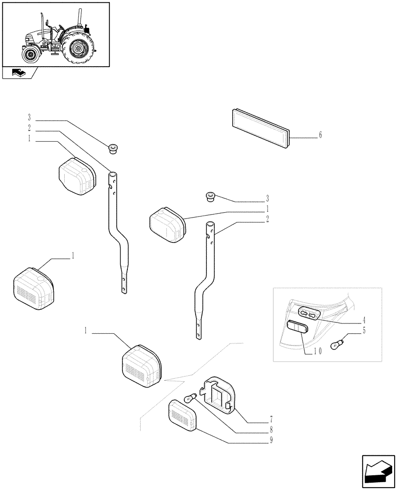 Схема запчастей Case IH FARMALL 90 - (1.75.6/02[01]) - NA PACKAGE - LIGHTING COMPONENTS - L/CAB (VAR.330007) (06) - ELECTRICAL SYSTEMS
