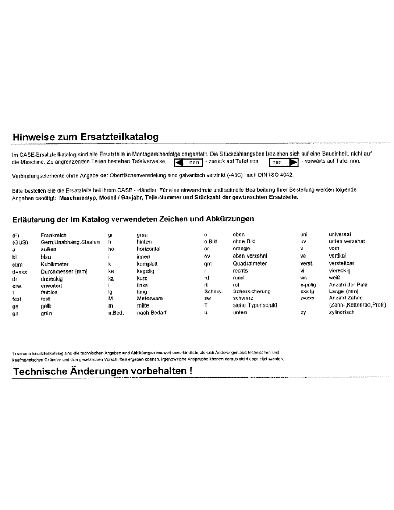 Схема запчастей Case IH PU3F0 - (04) - HINWEISE ZUM ERSATZTEILKATALOG (00) - GENERAL & PICTORIAL INDEX