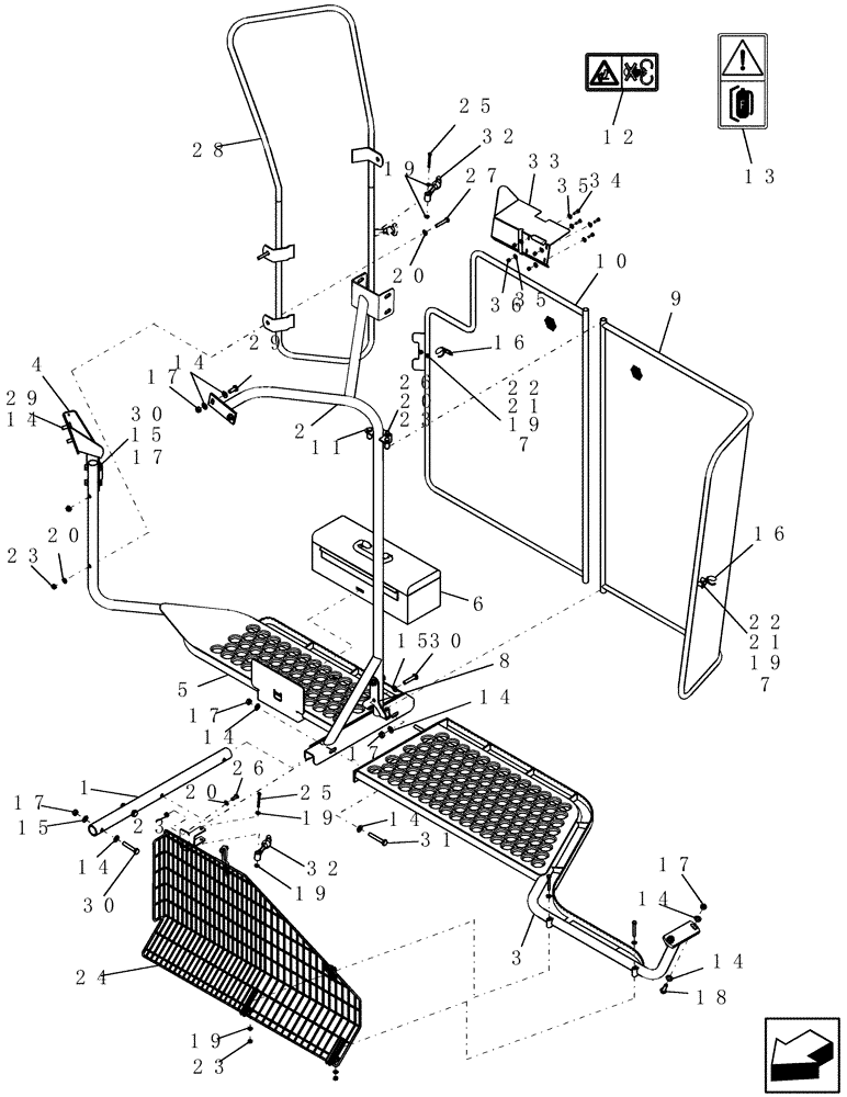 Схема запчастей Case IH 8120 - (90.118.22[01]) - SHIELDS, LOWER, L.H. (90) - PLATFORM, CAB, BODYWORK AND DECALS