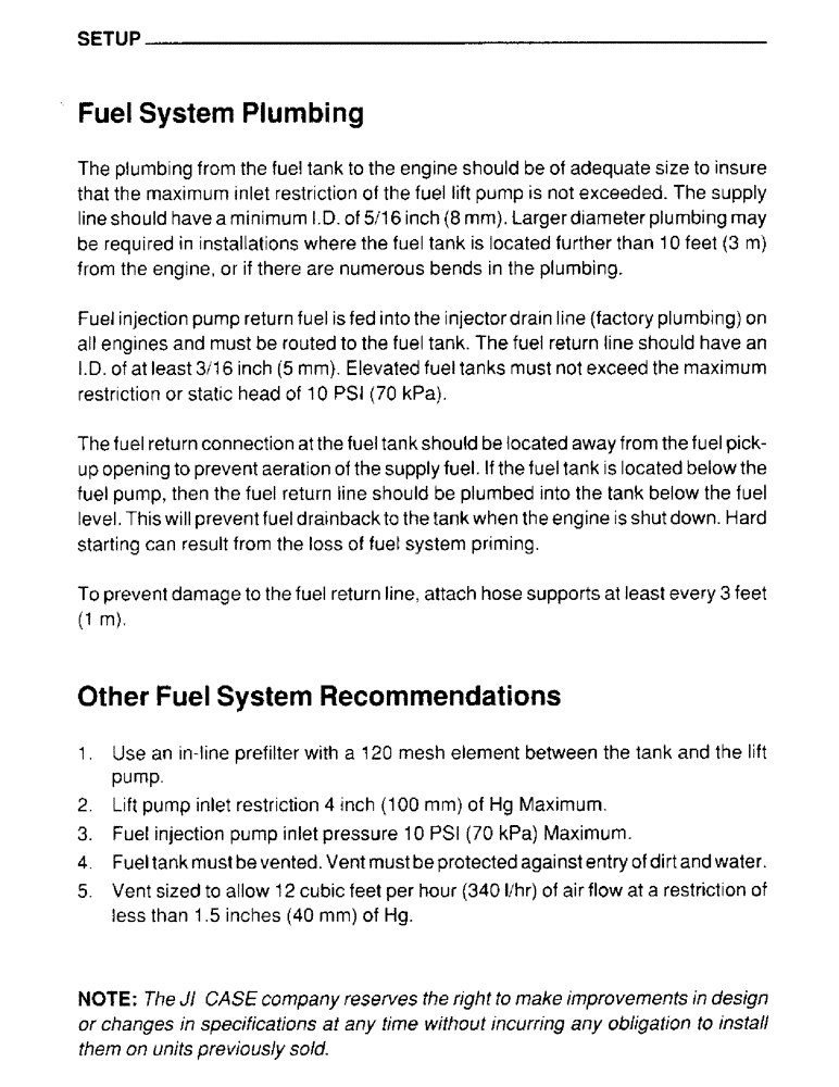 Схема запчастей Case IH 4390 - (051) - SETUP, FUEL SYSTEM PLUMBING, OTHER FUEL SYSTEM RECOMMENDATIONS 