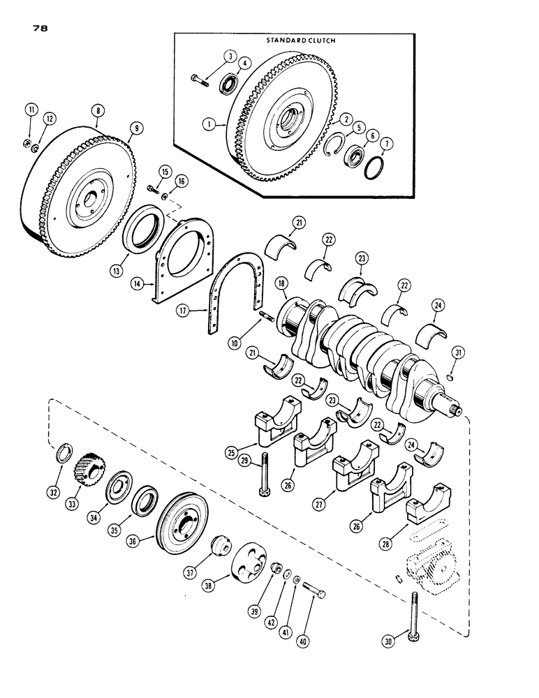 Схема запчастей Case IH 430 - (078) - CRANKSHAFT AND FLYWHEEL, 430-530, 188, DIESEL ENGINE (02) - ENGINE