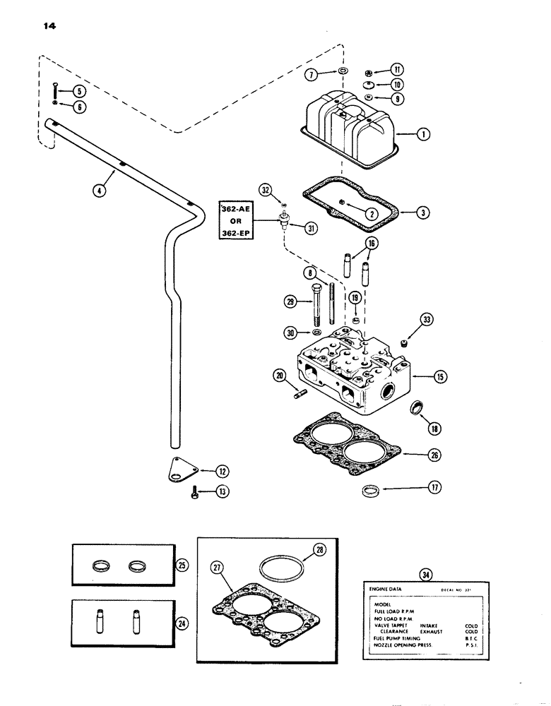 Схема запчастей Case IH 1070 - (014) - CYLINDER HEAD AND COVER, (451B) DIESEL ENGINE (02) - ENGINE