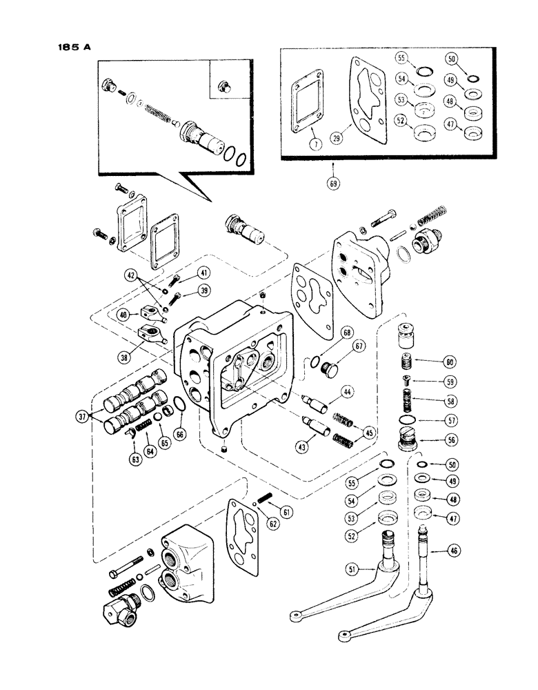 Схема запчастей Case IH 730 SERIES - (185A) - A34069 AUX VALVE, ALL 730 AND 830 EXCEPT GROVE, USED PRIOR TO TRAC. S/N 8288617 (08) - HYDRAULICS
