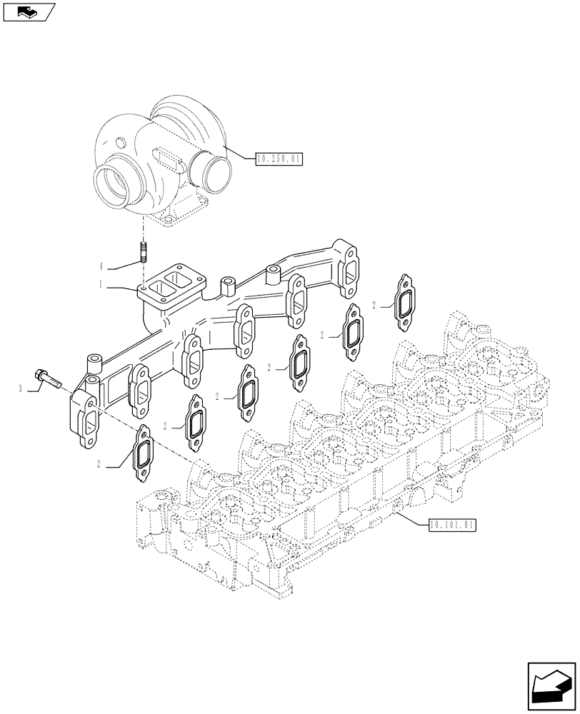 Схема запчастей Case IH F4GE9684D J604 - (10.254.05) - EXHAUST MANIFOLD (10) - ENGINE