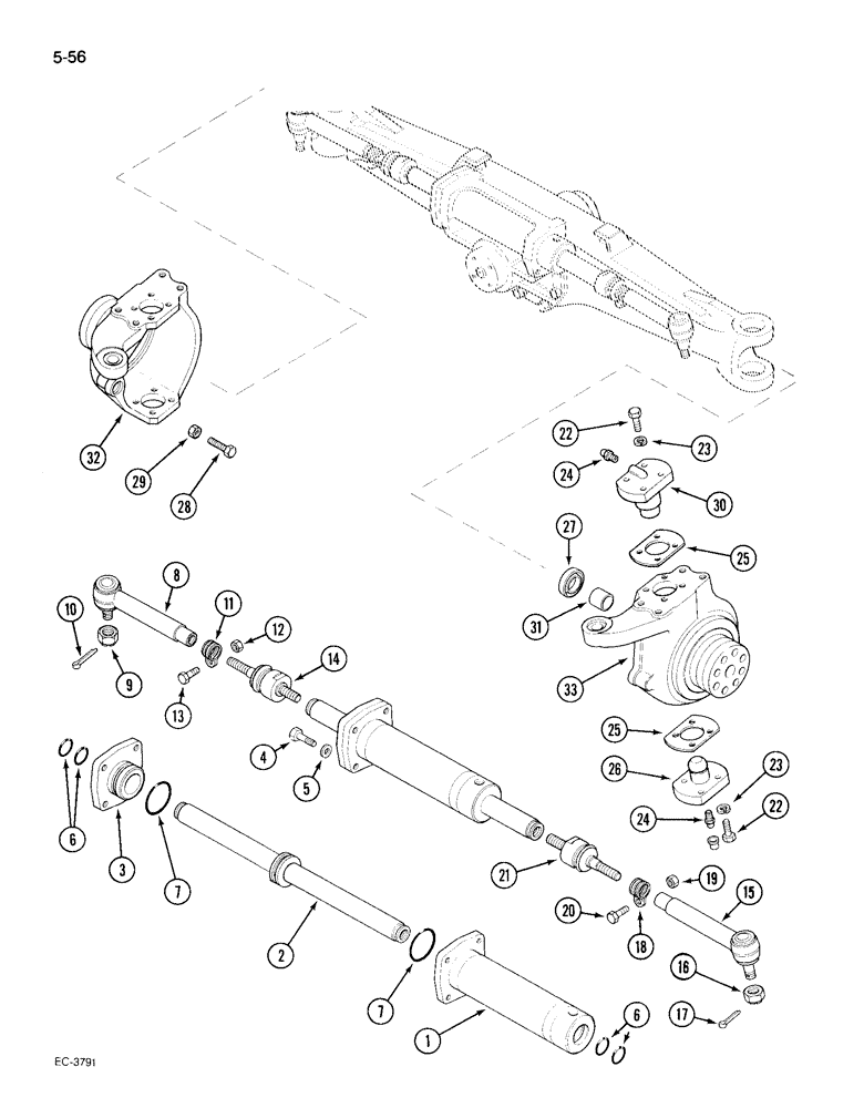 Схема запчастей Case IH 495 - (5-056) - MECHANICAL FRONT DRIVE "CARRARO", STEERING CYLINDER AND TIE RODS (05) - STEERING