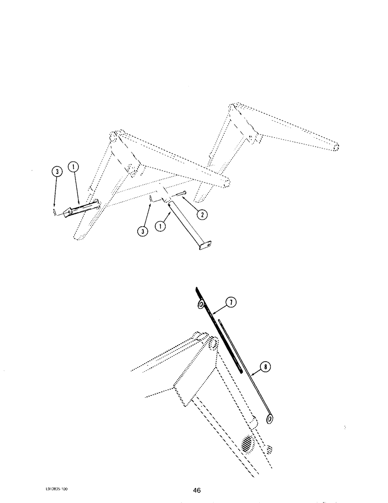 Схема запчастей Case IH L108 - (46) - PARKING LEG, BUCKET LEVEL INDICATOR (09) - CHASSIS/ATTACHMENTS