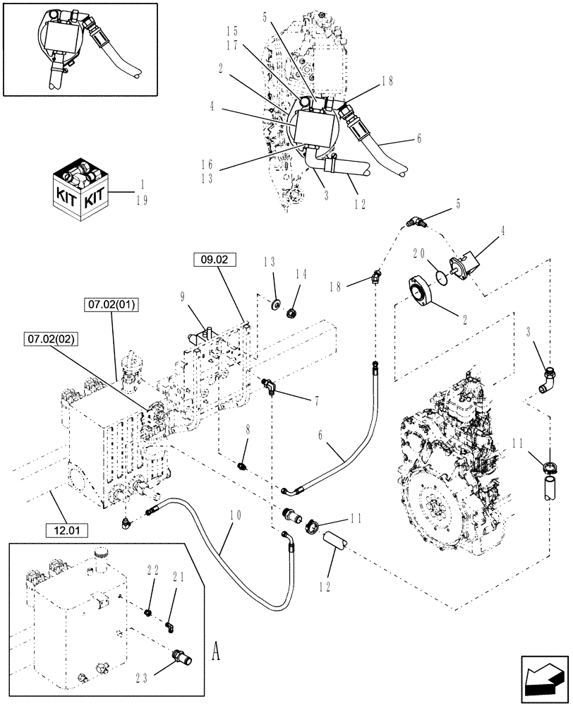 Схема запчастей Case IH WDX1002S - (07.10[02]) - AUXILIARY ENGINE-MOUNTED HYDRAULIC DRIVE KIT (07) - HYDRAULIC SYSTEM