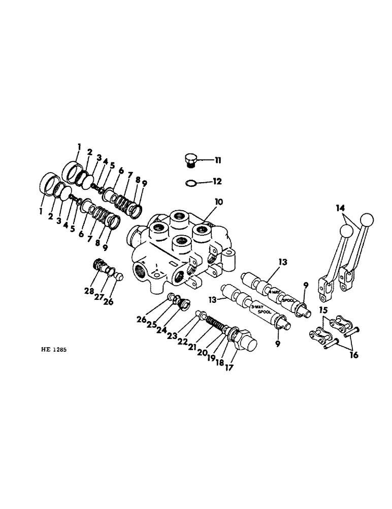 Схема запчастей Case IH 1501 - (A-34) - HYDR. CONTROL VALVE, TWO SPOOL, MDL B414 1965-66, B275 1965- 70, MF35 & MF50 1965-68, 424 1965-66 