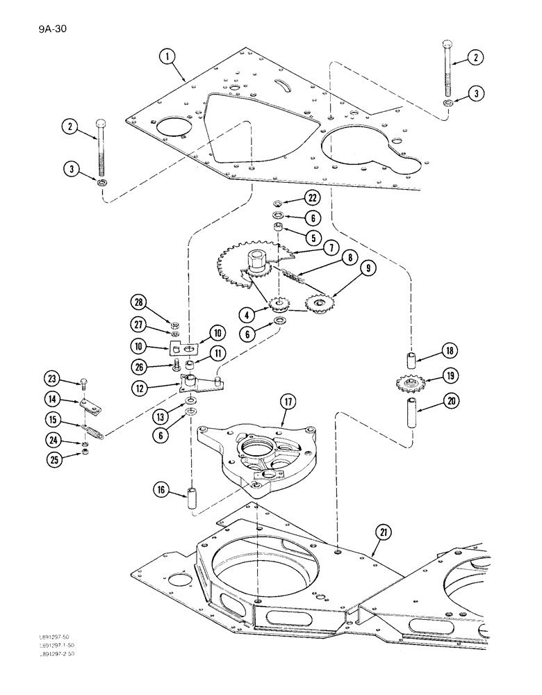 Схема запчастей Case IH 1844 - (9A-030) - SPROCKETS, IDLER ARM AND CAM REAR OF DRUM (13) - PICKING SYSTEM