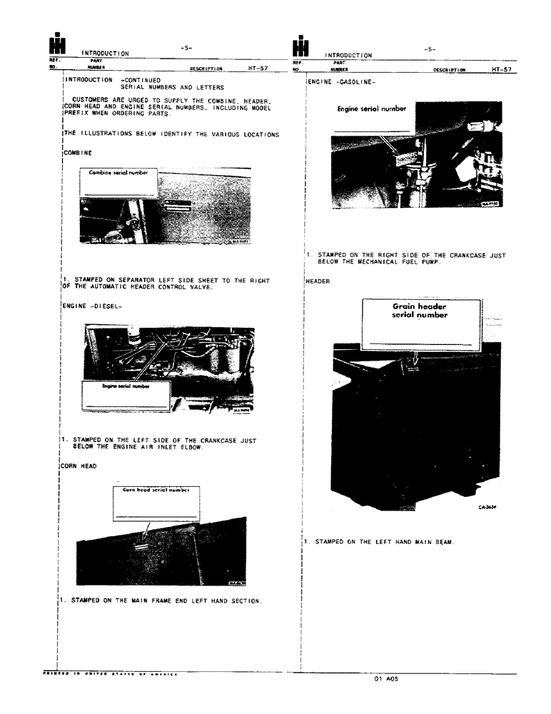 Схема запчастей Case IH 915 - (00-5) - INTRODUCTION - SERIAL NUMBER LOCATIONS (00) - GENERAL