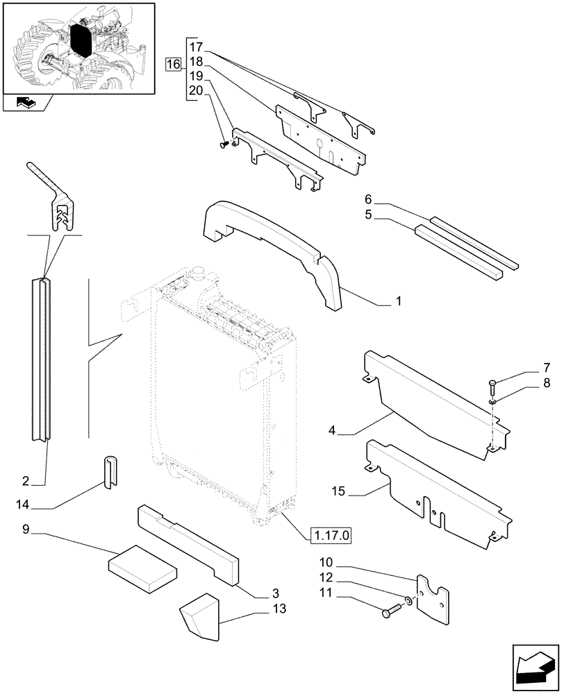 Схема запчастей Case IH PUMA 165 - (1.17.5/01) - (VAR.087/1-088-089-090-091-092) FRONT HPL - RADIATOR SEALS (02) - ENGINE EQUIPMENT