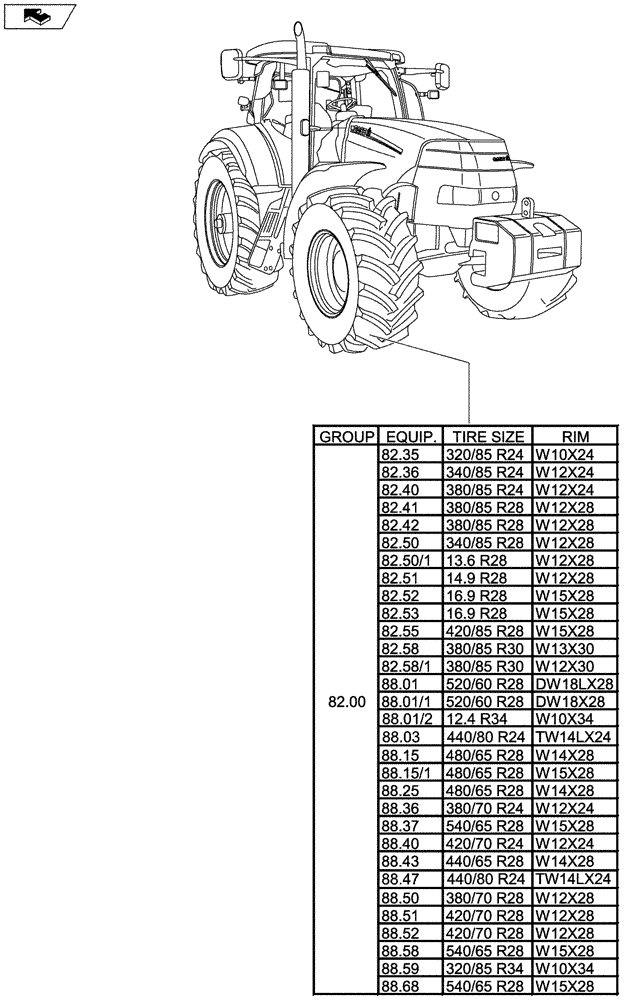 Схема запчастей Case IH MAXXUM 130 - (SEC. 11[01]) - WHEELS / TRACKS - FRONT (00) - GENERAL
