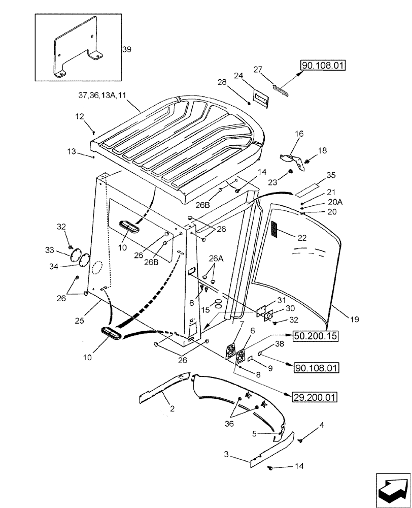 Схема запчастей Case IH 2588 - (90.150.01) - CAB - FRAME AND WINDSHIELD (90) - PLATFORM, CAB, BODYWORK AND DECALS