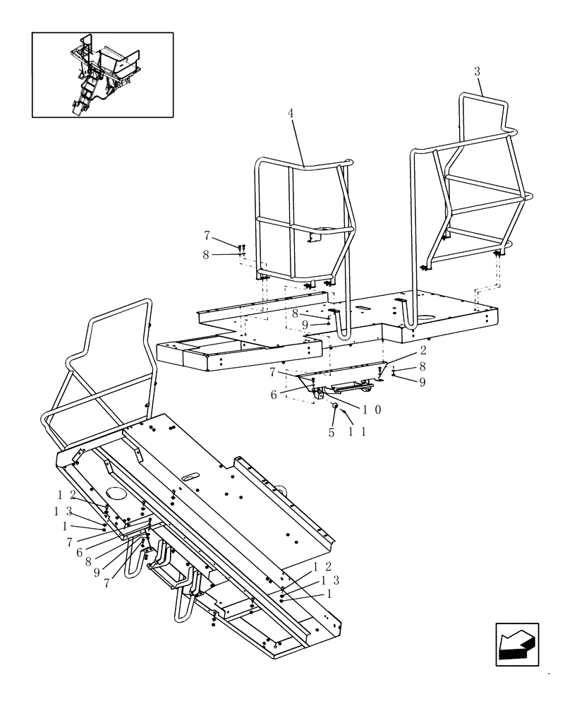 Схема запчастей Case IH 9120 - (90.118.43[02]) - RAILING, REAR - 9120 (90) - PLATFORM, CAB, BODYWORK AND DECALS