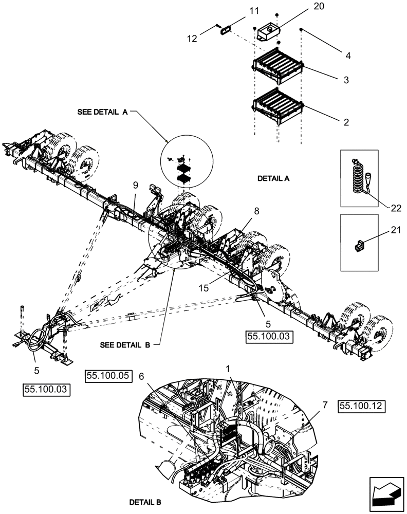 Схема запчастей Case IH 1250 - (55.000.01[01]) - ELECTRICAL - PICTORIAL INDEX, CONTROL AND MONITORING - 16 ROW BSN Y9S007001 (55) - ELECTRICAL SYSTEMS