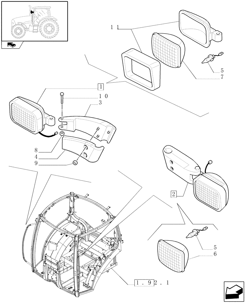 Схема запчастей Case IH PUMA 195 - (1.75.7/01) - (VAR.100-773) GRABRAIL WORK LAMPS (06) - ELECTRICAL SYSTEMS