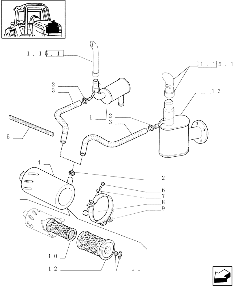 Схема запчастей Case IH JX80U - (1.15.1/01[02]) - (VAR.199) SELF-CLEANING FILTER (L/CAB) (02) - ENGINE EQUIPMENT