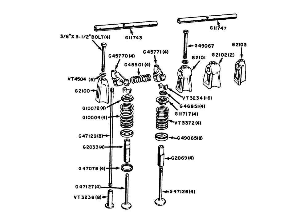 Схема запчастей Case IH 630 - (007) - VALVES AND PUSH RODS, VALVE ROCKER ARMS-GAS (02) - ENGINE