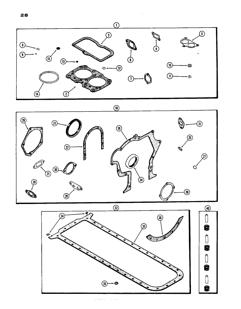 Схема запчастей Case IH 1070 - (028) - ENGINE GASKET KITS, (451B) DIESEL ENGINE (02) - ENGINE
