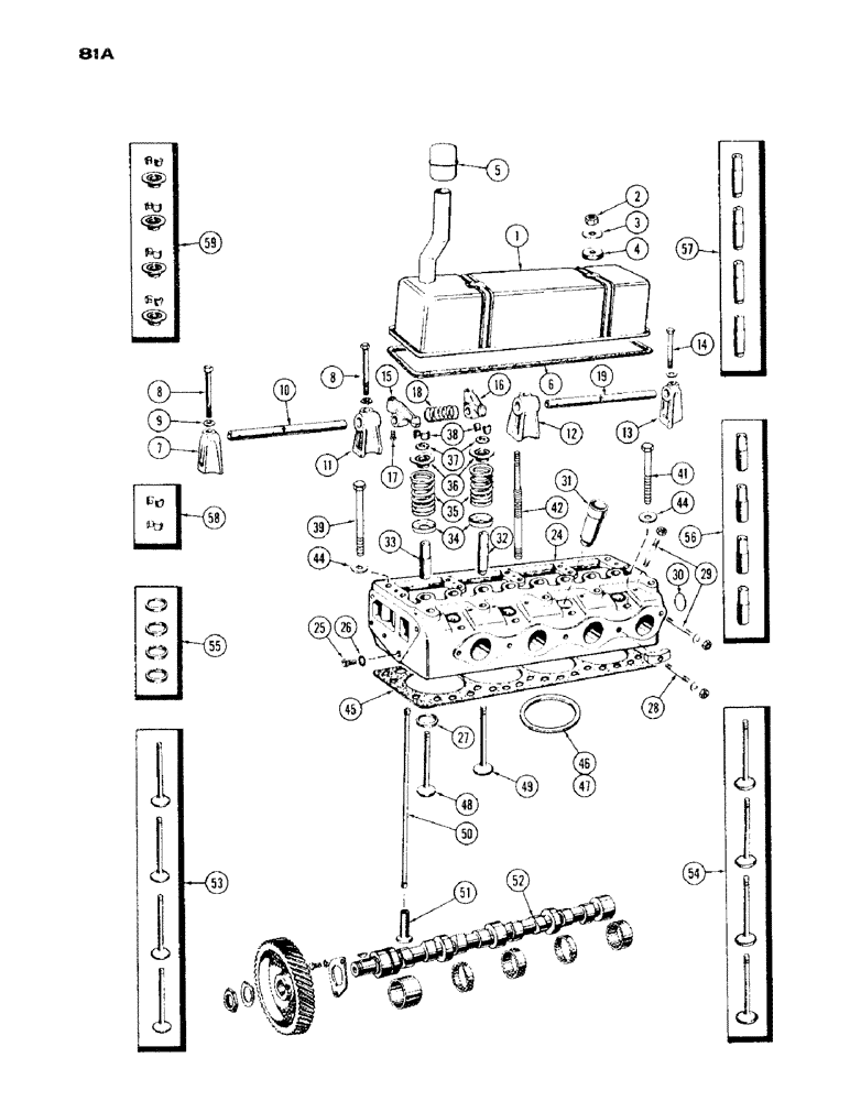 Схема запчастей Case IH 430 - (081A) - CYLINDER HEAD ASSEMBLY, CASTING NO. A36296, 430 AND 530 SERIES, 188 DIESEL ENGINE (02) - ENGINE