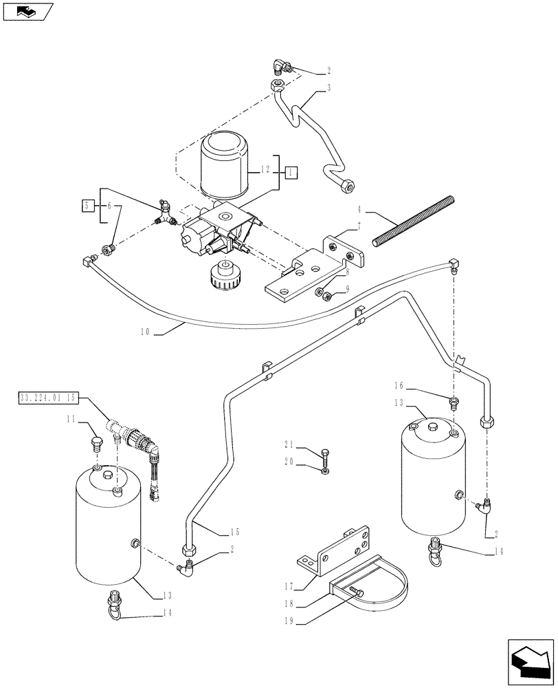 Схема запчастей Case IH PUMA 185 - (33.224.0101[01]) - PNEUMATIC TRAILER BRAKE - REGENERATION AIR DRYER, TANKS AND PIPES (VAR.729385-743170 / 743623; VAR.743171-728385 / 743624; VAR.743169-720178 / 743625) (33) - BRAKES & CONTROLS