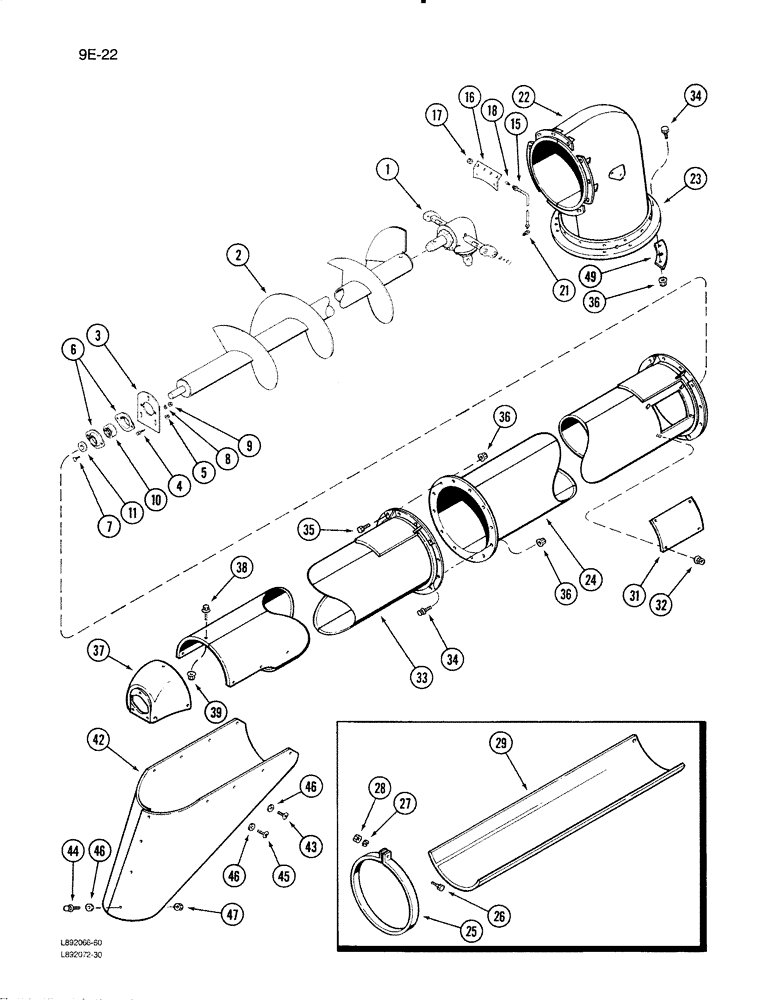 Схема запчастей Case IH 1670 - (9E-22) - UNLOADER, UPPER (17) - GRAIN TANK & UNLOADER