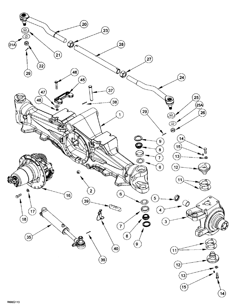 Схема запчастей Case IH MX180 - (5-030) - FRONT AXLE HOUSING, STEERING KNUCKLE AND TIE ROD, M.F.D., MX180, MX200, MX220 (05) - STEERING