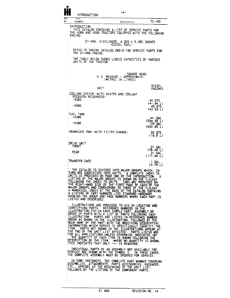Схема запчастей Case IH 4366 - (01-04) - INTRODUCTION - FLUID CAPACITIES (00) - GENERAL