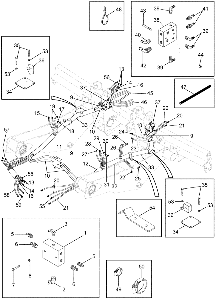 Схема запчастей Case IH CPX620 - (09A-42) - LUBRICATION AND WATER SYSTEMS - MANIFOLDS AND HOSE BUNDLES (13) - PICKING SYSTEM