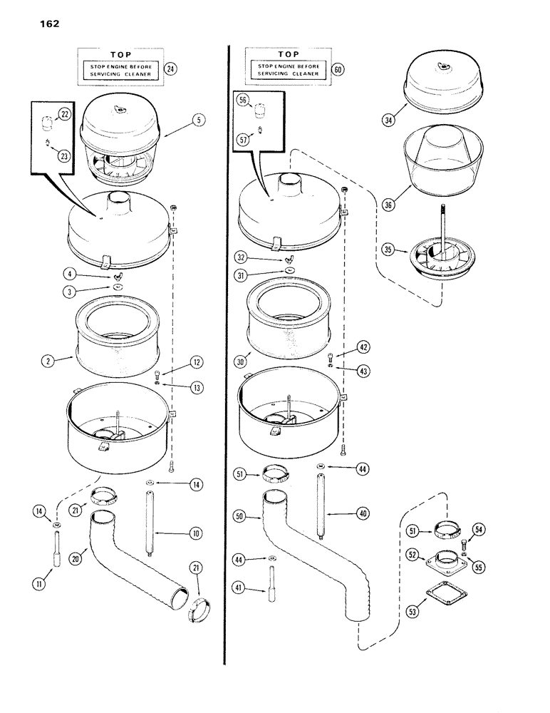 Схема запчастей Case IH 504BD - (162) - AIR CLEANER WITH PRECLEANER, TURBOCHARGED & NATURALLY ASPIRATED ENGINES, C (02) - ENGINE