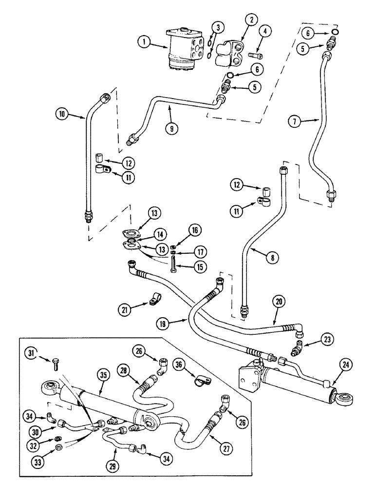 Схема запчастей Case IH 1594 - (5-112) - STEERING CYLINDER AND TUBES, MFD TRACTORS WITH CAB (05) - STEERING