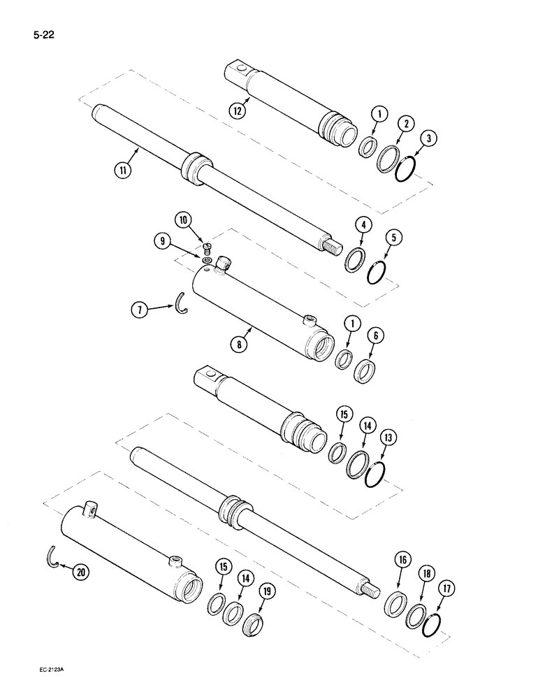 Схема запчастей Case IH 495 - (5-022) - POWER STEERING CYLINDER, HEAVY DUTY CAST FRONT AXLE (05) - STEERING