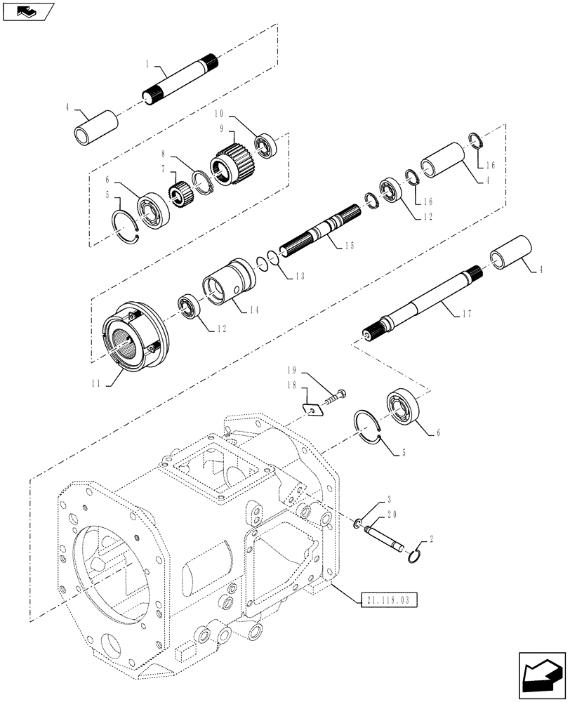 Схема запчастей Case IH FARMALL 50B - (21.148.06) - PTO SHAFT - HST (21) - TRANSMISSION